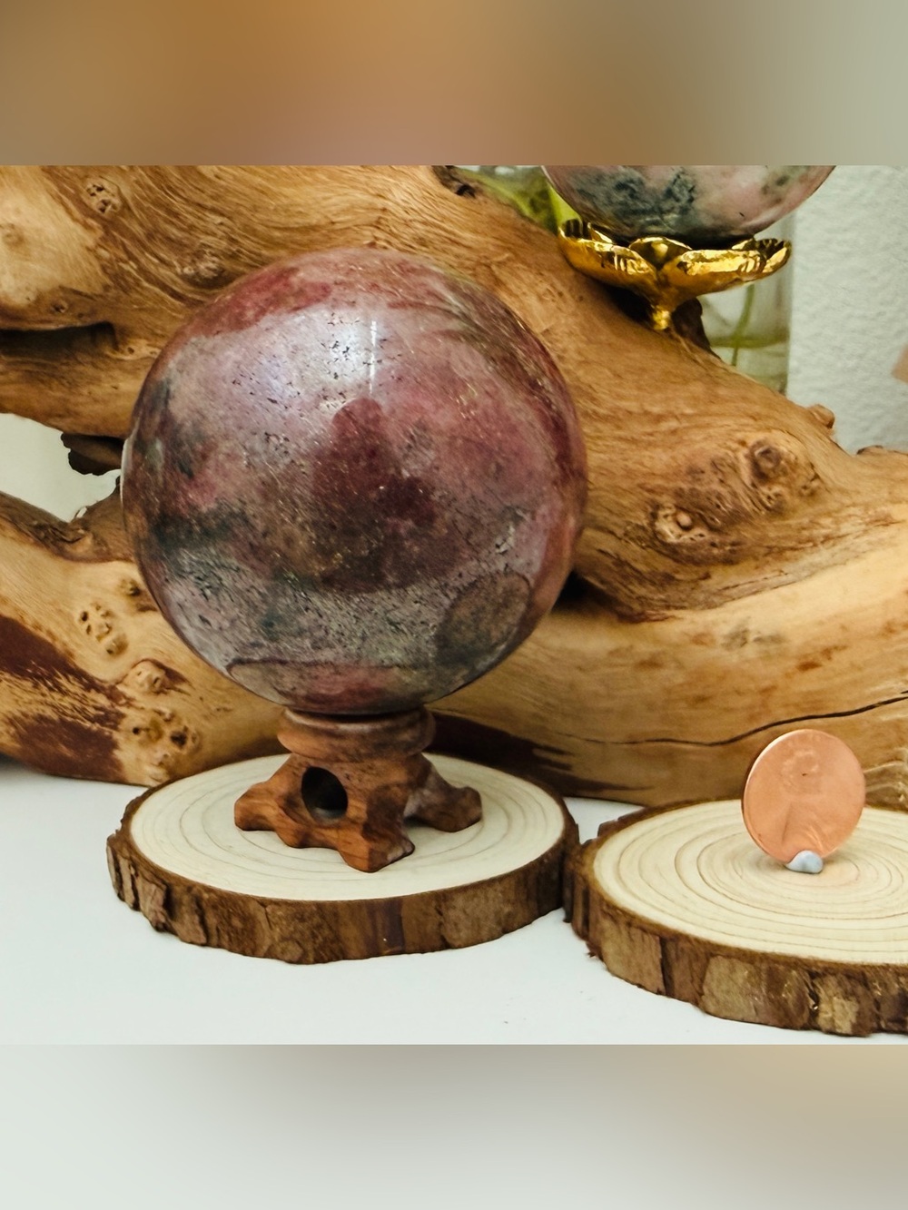Rhodonite Sphere with Pyrite Natural Polished Crystal Ball Stone of Compassion